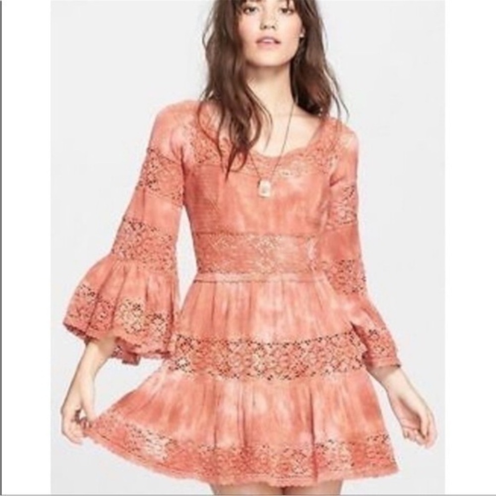 Free People Sunrise Pippa Crochet Fit Flare Bell Sleeve Boho Dress